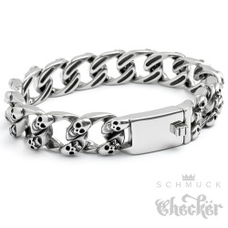 Totenkopf Panzerarmband Breit Bikerschmuck Edelstahl massiv viele Skulls Geschenk