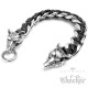 Edelstahl Armband Wolf Panzerkette silber echt Leder schwarz Biker Harley