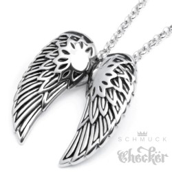 Hochwertiger Edelstahl Ananhänger silber zwei Flügel Engel Wings + Halskette