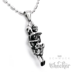 Edelstahl Ketten Anhänger silber 2 Skelette Sex Schädel Totenkopf + 60cm Kette