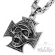 Edelstahl Anhänger Eisernes Kreuz Totenkopf General Schädel Soldat Bikerschmuck + Königskette