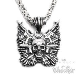 XL Edelstahl Anhänger The Expendables Logo Totenkopf Waffen + 60cm Königskette