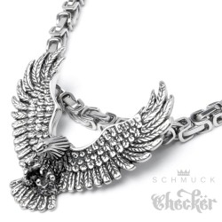 Edelstahl Anhänger massiv detailliert silber Vogel Adler mit Flügeln Eagle Biker